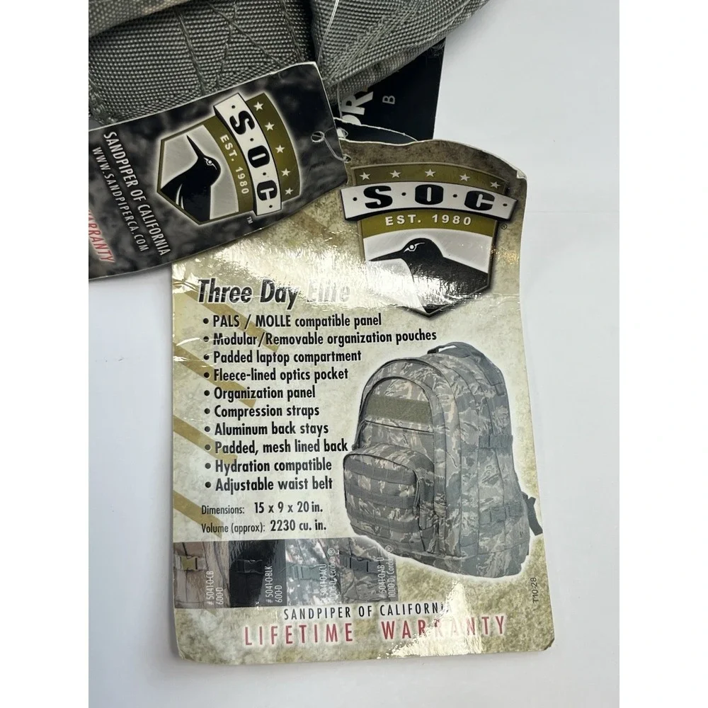 NEW Sandpiper of California Three Day Elite Backpack Abu Camo Bug Out Hiking